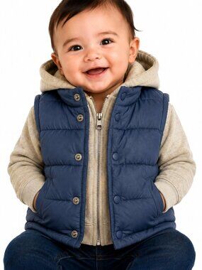 Old Navy Jacket, 6-12 Mo - Hooded Puffer Vest Style - Blue Gray Baby Unisex